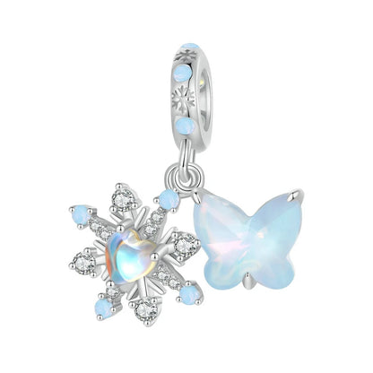 WOSTU 925 Sterling Silver Snowflake Charm Winter Snow Beads Purity Original Fit for Women Girls Necklace DIY Fine Jewelry Gift