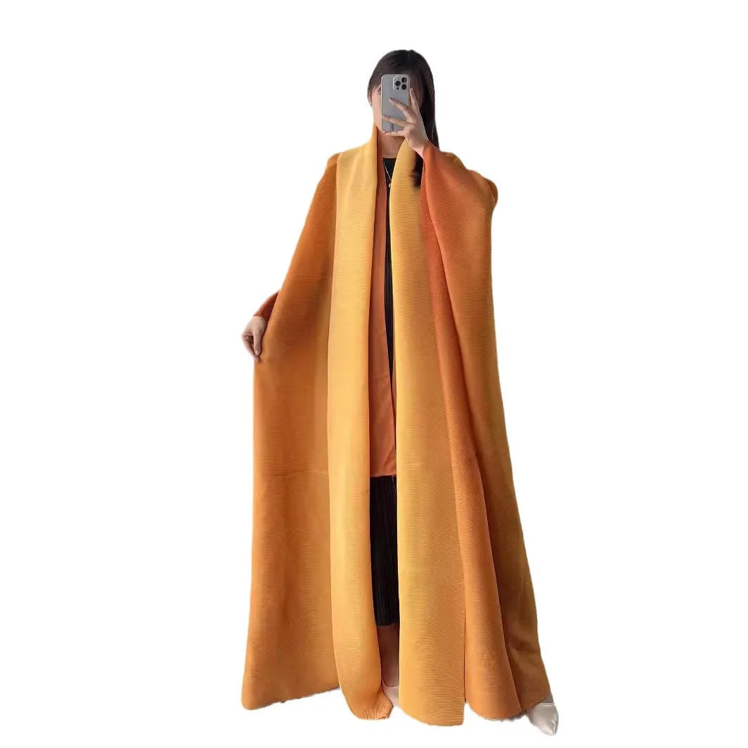 YUDX Wrinkled Women's Windbreaker Jacket Bat Sleeve Scarf Collar Gradient Long Robe Fashion Retro Coats and Jackets Women
