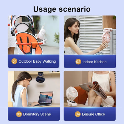 Portable Desktop Wireless Clip-on Electric Fan 2000mAh Battery Outdoor Travel Portable Electric Mini Fan for Baby Stroller Cart