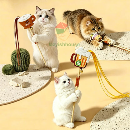 Pet Cat Toys Original New Products Cat Teasing Cat Bar Milk Tea Coffee Beer Style Long Tassel Bite Resistant Lovely Pet Toys