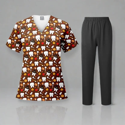 Animal Printing Surgery Scrubs Tops Pet Grooming Uniforms Beauty Salon Work Clothing Pet Clinic Veterinary Health Check Uniforms