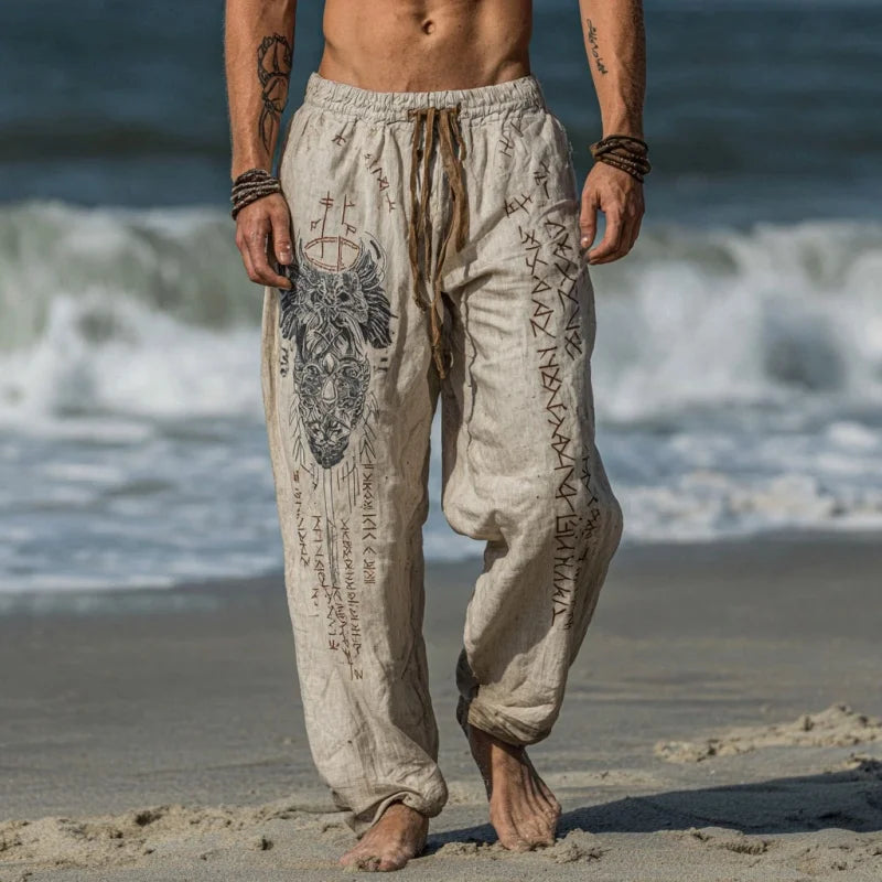 Men's Viking Nordic Sun Art Knot Tribe Celtic Rune 3D Printed Casual Pants Drawstring Straight Leg Pants Summer Beach Pants