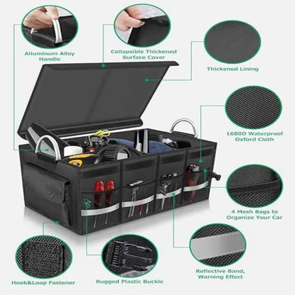 Car Trunk Organizer with Lid, Collapsible Car Trunk Storage Organizer, Car Organizer and Storage for SUV, Truck, Sedan