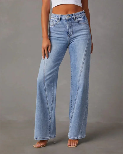 2024 Fashion Patchwork Wide Leg Jeans Women Mid Waist Loose Micro Flared Denim Pants Female Commuter Trousers Casual Streetwear