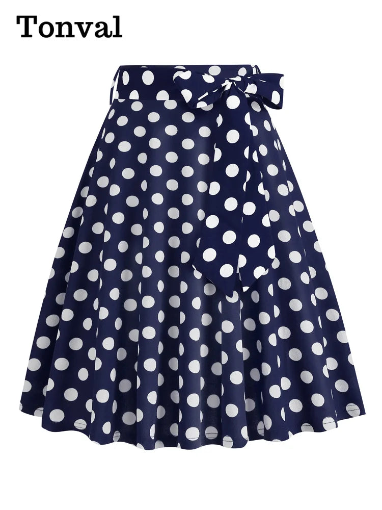 Tonval High Waist Polka Dot Belted A-Line Flare Skirt for Women 2025 Spring Summer 50s Clothes Pinup Vintage Swing Skirts
