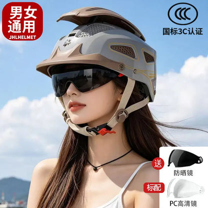 Hot Motorcycle Helmet Summer Breathable Open Face Helmet for Men Women Dual Lens Scooter Half Helmet with Taillights