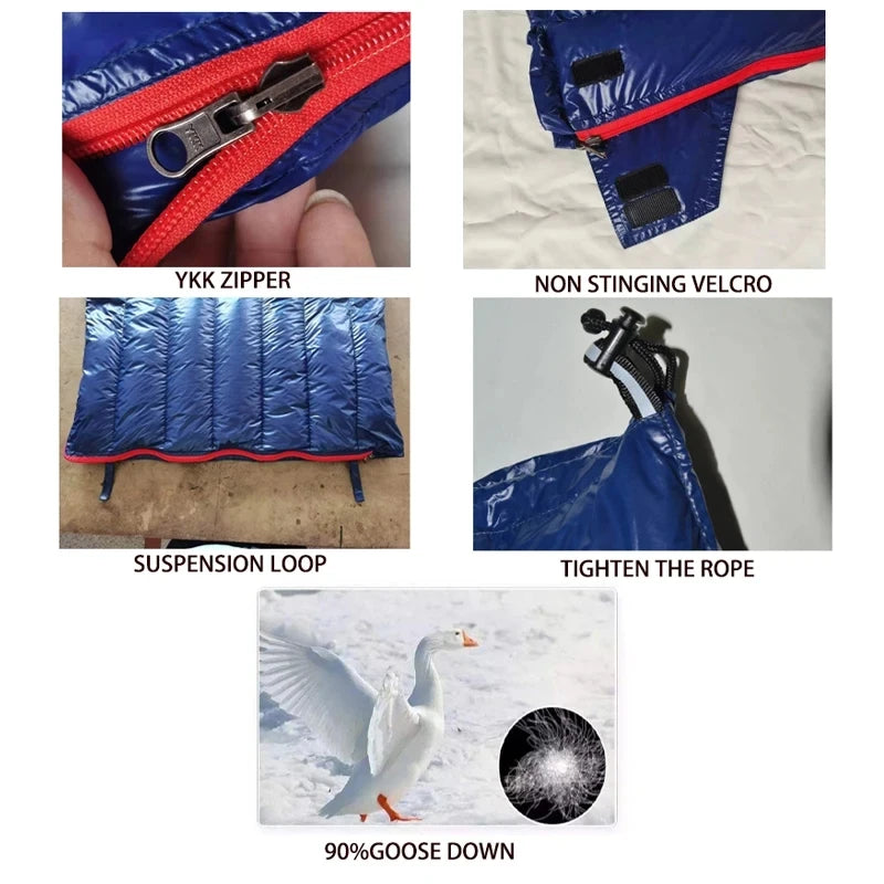 Outdoor Camping Sleeping Bag 90% Goose Down Adult Envelope Type Ultralight Portable Sliping Down Sleeping Bag Hiking Warm Bag