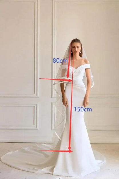 Satin Ribbon Wedding Veils 2025 Tea Length Two Layer with Comb Bridal Veil Party Bride Veils Women Hair Accessory