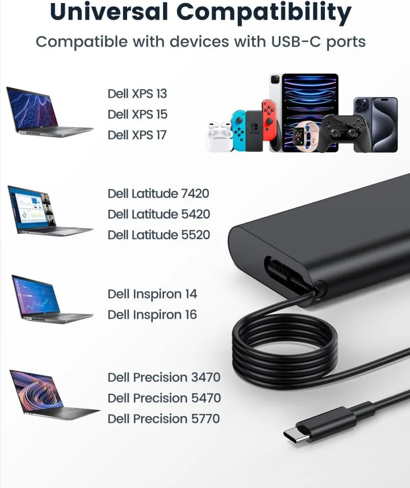 90W USB C Type C Laptop Charger For Dell XPS 15 13 Precision 3540 Latitude 3400 3500 7300 7400 7420 5420 5530 5289 Power Adapter