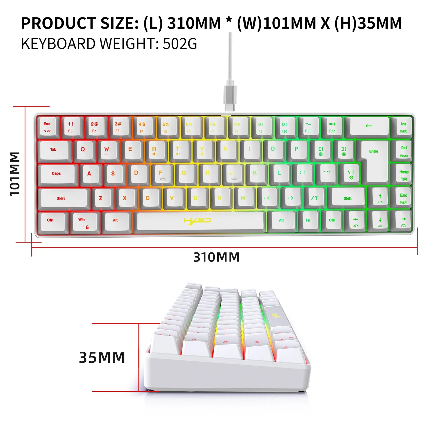 68-key gaming keyboard and mouse kit RGB backlit portable game wired membrane keyboards wireless mice mause for Home office