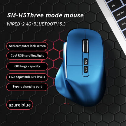 Lenovo 3 Mode Wireless Mouse Bluetooth 5.3+2.4G+Wired Ergonomic RGB Gaming Mouse with Macro Keys Rechargeable for Office Gaming