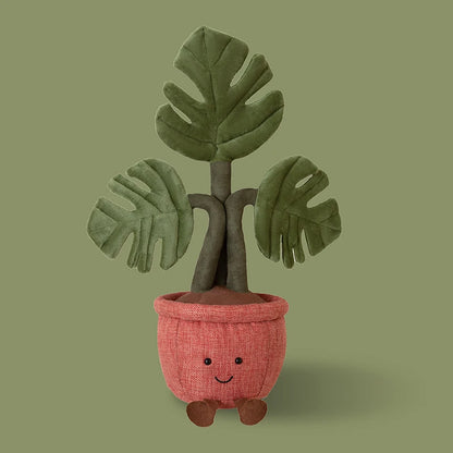 Plush Emulational Plants Amuseables Potted Monstera Deliciosa Stuffed Toys Fun Decoration For Home Kawaii Toy For Girls Gifts