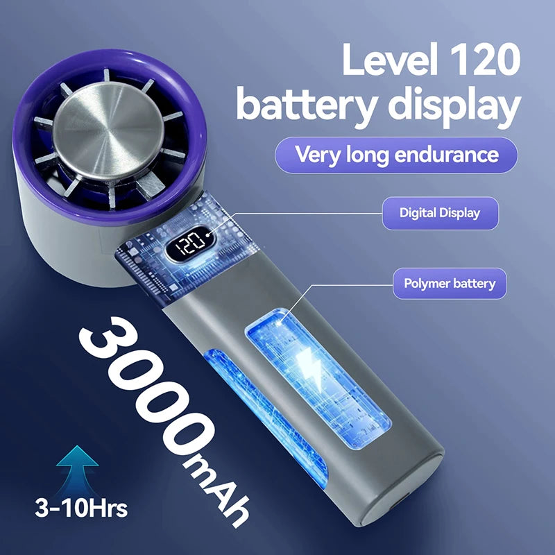 Lenovo 3000mAh Handheld Mini Fan Electric Hand Fans Ice Compress High-Speed Cooling USBRechargeable Portable LED Digital Display