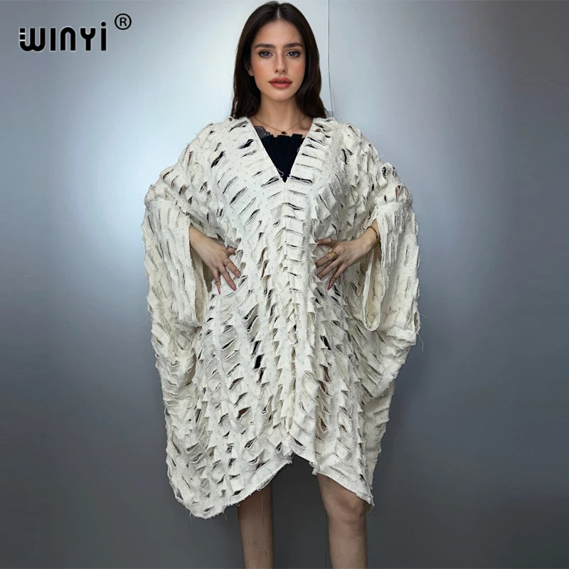 WINYI Original V neck denim sexy short dress with holes New Fashion Africa Womens party holiday Casual Maxi beach dress