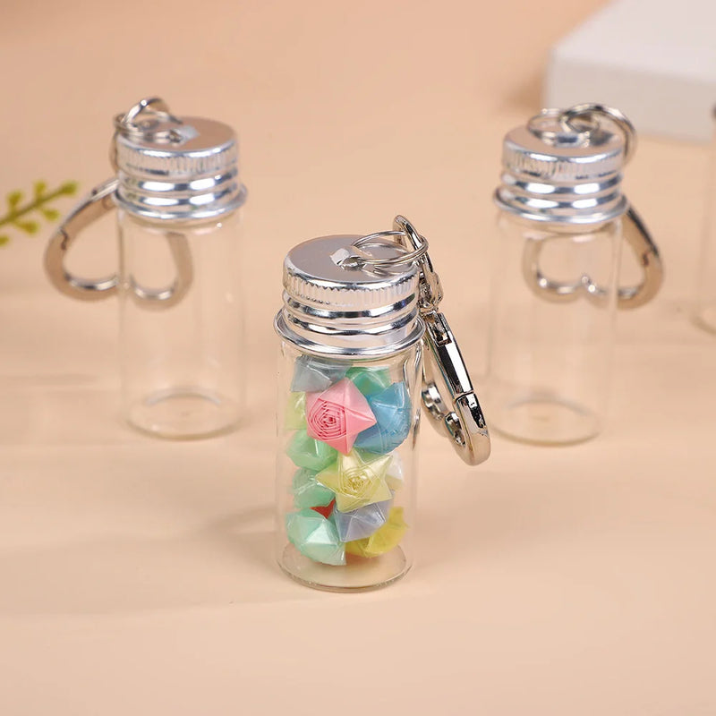 10ml Storage Bottle with Love Keychain Mini Transparent Glass Bottles Aluminium Cap Empty Sample Jars Liquid Containers