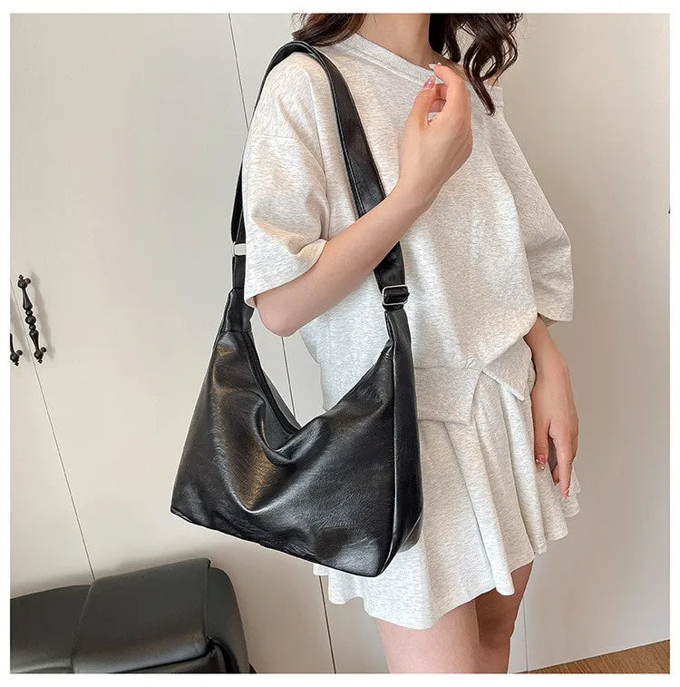 HOMEFISH Leather Commuter Vintage Casual Tote Bag Maillard Stylish Crossbody Bags for Women Texture Large Capacity Temperament