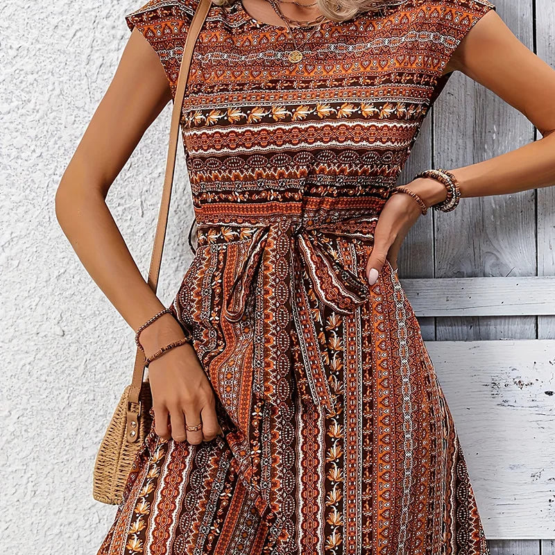 Casual Loose Printed Short Dresses For Women 2025 Fashion Summer Women's A-Line Midi Dress Elegant Vintage Female Dresses