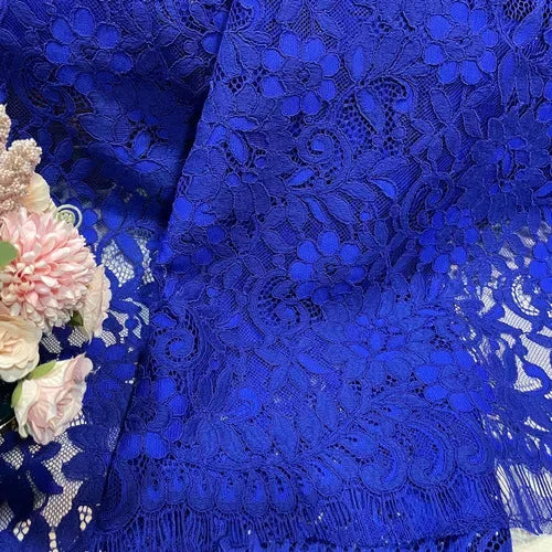 Lace Fabric By 1.5 Meters for Dresses Clothes Sewing White Blue Hollowed-out Plain Cloth Heavy Press Yarn Three-dimensional Mesh