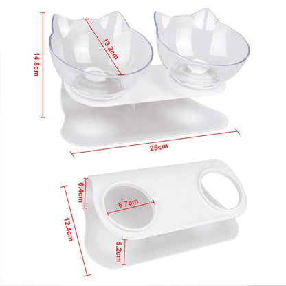 Cute Cat Ear Double Bowls for Cats Food and Water Raised Stand Kitten Feeding Bowl Cervical Protection Anti-Slip Pet Supplies