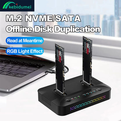 Dual Bays M.2 SSD Docking Station Type C USB 3.1 10Gbps M.2 NVME SATA NGFF Dual Protocol SSD Enclosure OFFline Disk Duplicator