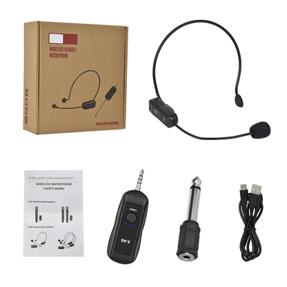 2.4G Head-mounted Wireless Lavalier Microphone Set Transmitter with Receiver for Amplifier Voice Speaker Teaching Tour Guide