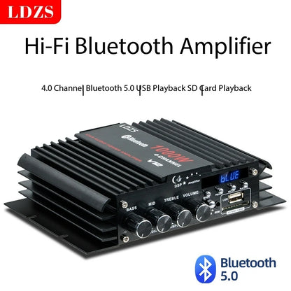 Mini Audio Amplifiers for Car Digital Sound Amplifier for Home Car Power 12V Support Treble Bass USB Card Audio Bluetooth