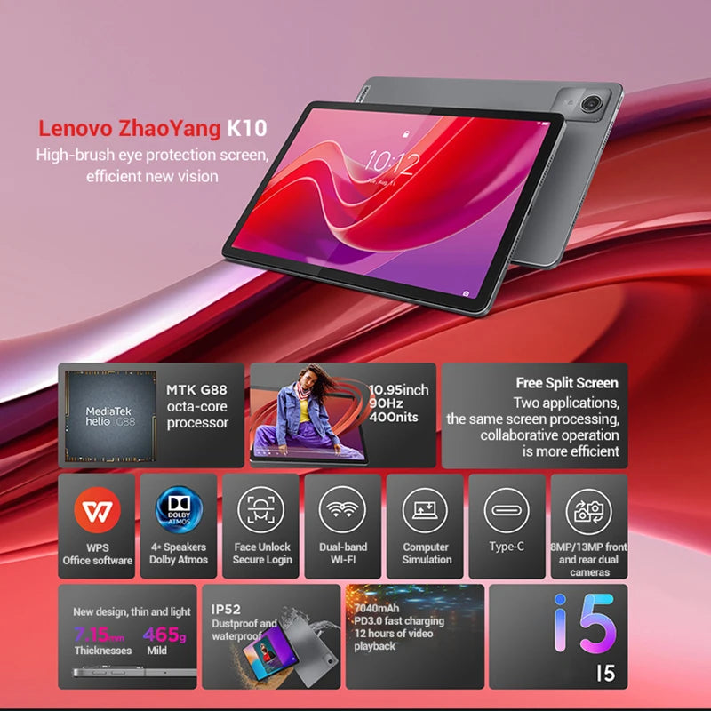 Lenovo Tab K10 M11 8GB 128GB WIFI LTE MTK Helio G88 Global Rom Android 13 Tablet 11'' 90Hz Display GPS PAD Battery 7040mAh