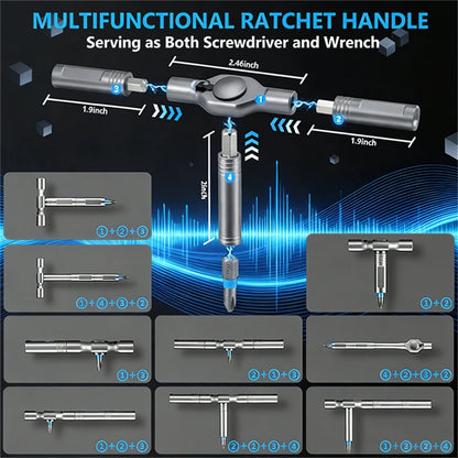 24 In 1 Magnetic Screwdriver Kit Portable Reversible Ratchet Driver High Torque Handle Home DIY Repair Tools