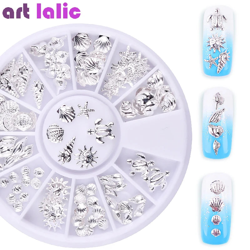 Nail Art Ocean Theme Metal 3D Studs Beads Sea Starfish Shell Jewelry for DIY Nail Tips Decoration
