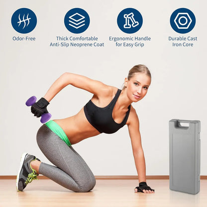 3 Pairs Non-Slip Anti-Roll Hex Dumbbell Set with Storage Box Neoprene Coated Plastic Steel Adjustable Dumbbells for Home Fitness