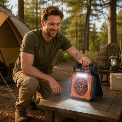 Portable Solar Fan Digital Display Solar-Powered Fan Outdoor Device Fold-out Base Cordless