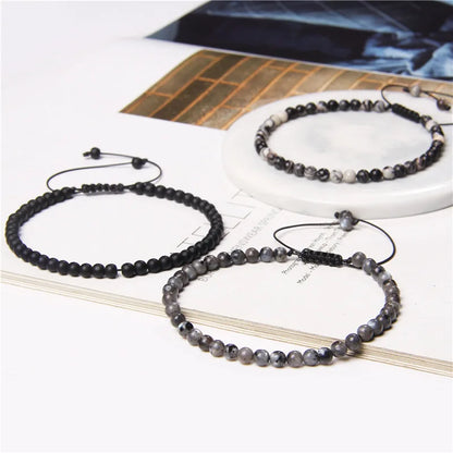 Fashion 4mm Natural Stone Bracelet Men Women Handmade Braided Adjustable Braclet Small Tiger Eyes Howlite Agates Beads Braslet