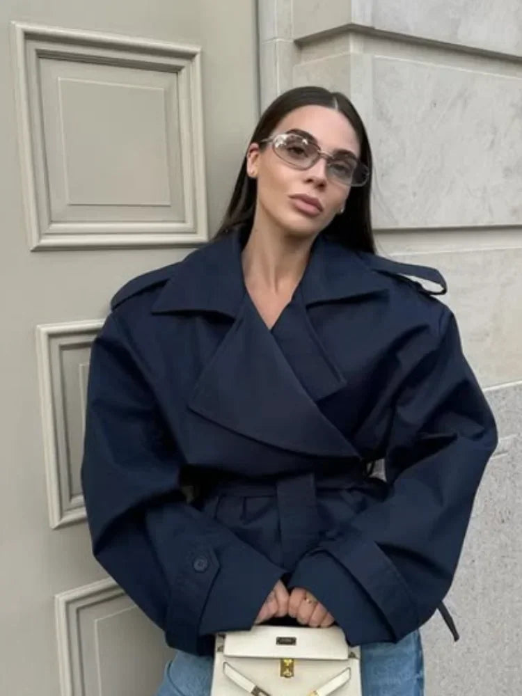 Women's Windproof Trench Coat Chic Long Sleeve Loose Fit Overcoats Stand Collar Long Jackets 2025 Lady Street Fashion Outerwears