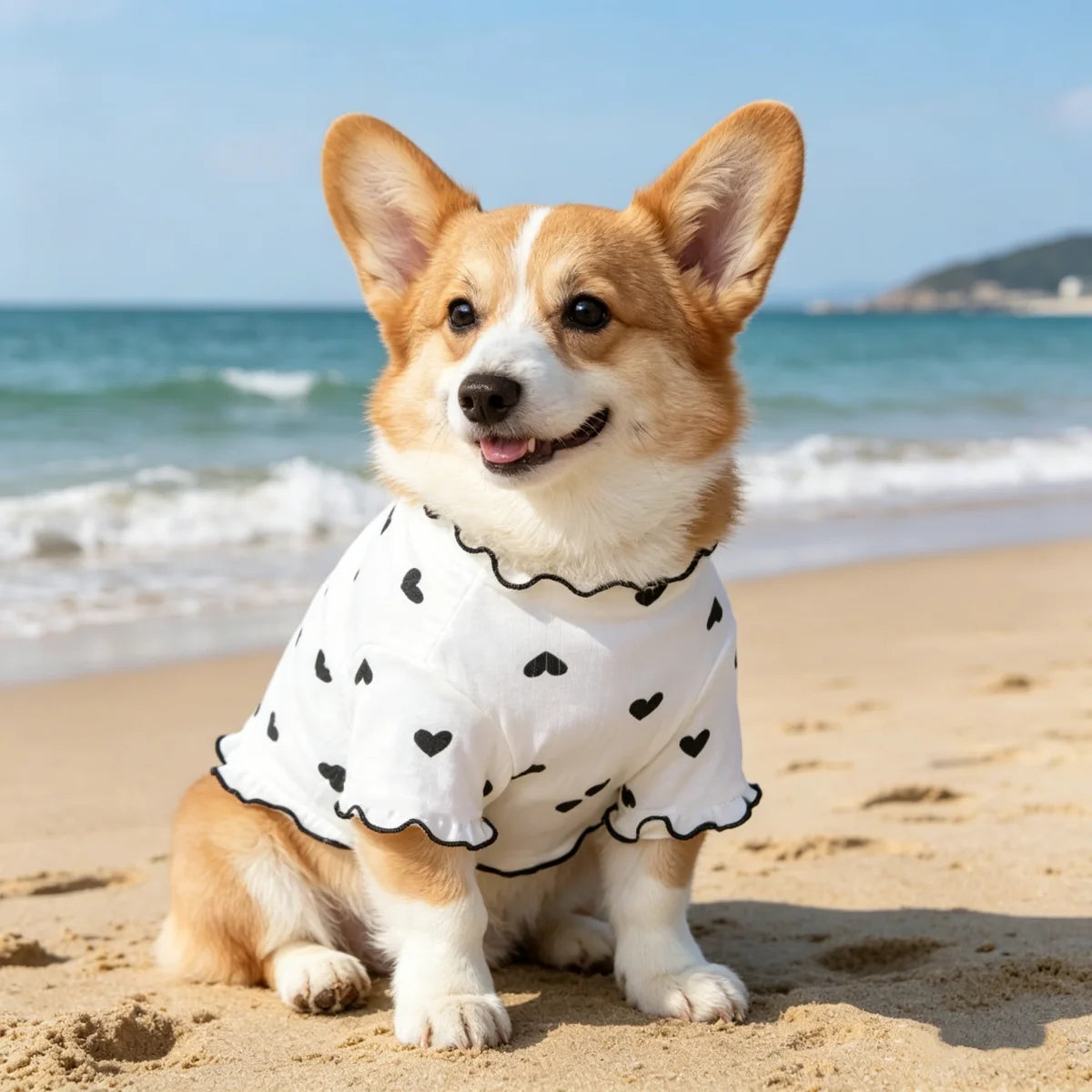 1pc  Pet cat and dog love base vest, new cute printed cat and dog clothing with wavy edges