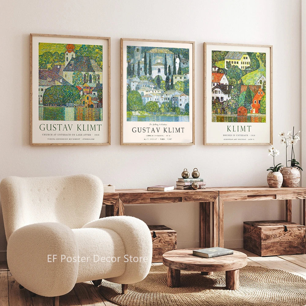 Floral Scenery Poster Exhibition Garden Aesthetic Prints Klimt Artwork Room Home Club Hallway Gallery Cafe Decor Wall Painting