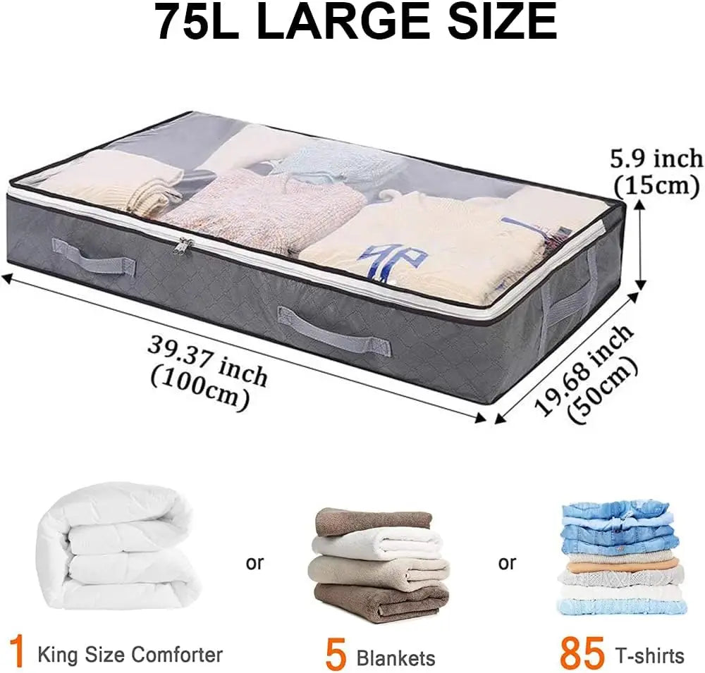 4-Pack Large Capacity Underbed Storage Bags Organizer with Clear Window and Handles for Blanket, Comforter, Bedding, Clothes