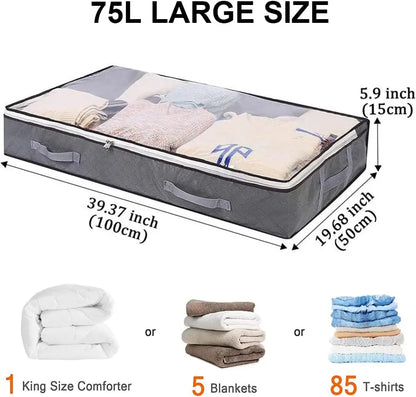 4-Pack Large Capacity Underbed Storage Bags Organizer with Clear Window and Handles for Blanket, Comforter, Bedding, Clothes