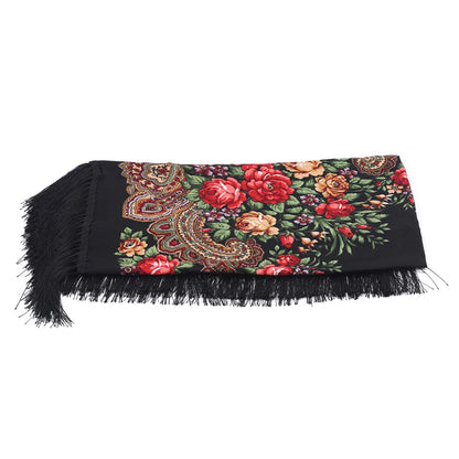 Luxury Brand Printing Oversize Square Blankets Russian Women Wedding Tassel Scarf Retro Style Cotton Handkerchief Autumn Shawl