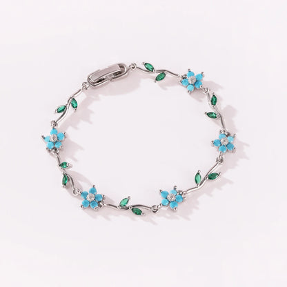 Elegant Multiple Color Flower Charm Zircon Branch Leaf Bracelet Dopamine Niche Sense 18K Gold Plated Women's Bangle Gifts