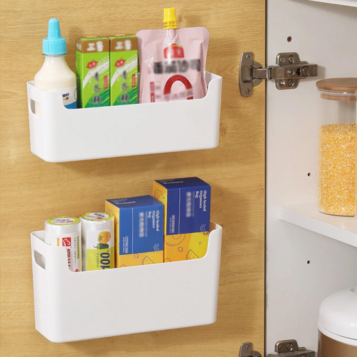 WORTHBUY Multifunctional Plastic Kitchen Storage Organization Punch Free Wall-Mounted Cabinet Storage Box For Kitchen Accessorie