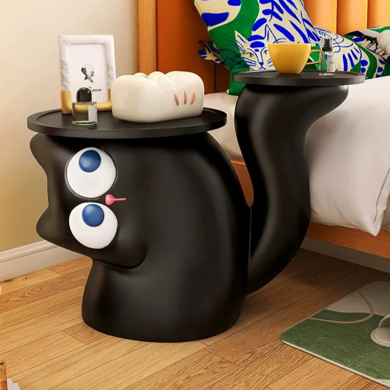 Cat Modern Coffee Side Table Black Designer Cute Nordic Funky Minimalist Small Table Space Saving Corner Living Room Furniture