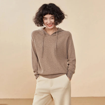 ADDONEE Women Cashmere Hooded Pullover Sweater 100% Cashmere Knitwear Spring Autumn Casual Simple Style Hoodie Clothing Tops
