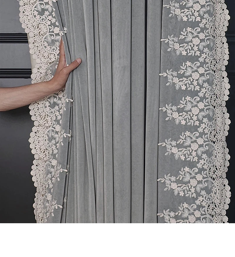 Luxury European Curtains for Living Room Light Luxury Black-shading Velvet Cloth Retro Window Bedroom Door Screen Shutter