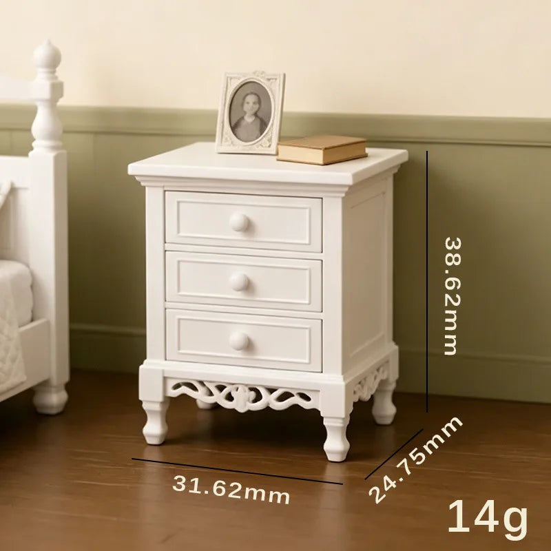 All White Bedroom Furniture Set, Dollhouse Mini Bed Wardrobe Dresser Nightstand Kit, Classic Bedroom Prop for OB11DioramaLayout