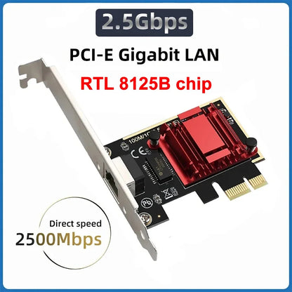 2.5G PCI-E Network Card RTL8125B Chip Gigabit Ethernet PCI Express Network Card 10/100/2500Mbps 1Gbps/2.5Gbps RJ45 LAN For PC