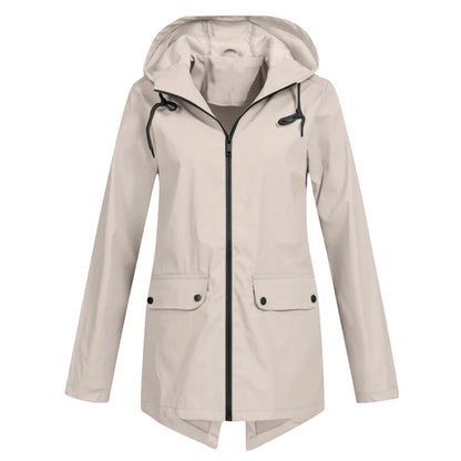 Outdoor Windbreaker Coat Women Trench Coat Waterproof Hooded Outerwear Velvet Thicken Overcoat Zip-up Streetwear Autumn Winter