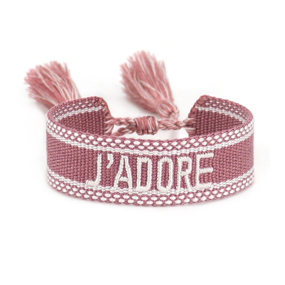 Rhinestone Embroidery Woven Bracelets Adjustable Rope Stackable Bangle For Women