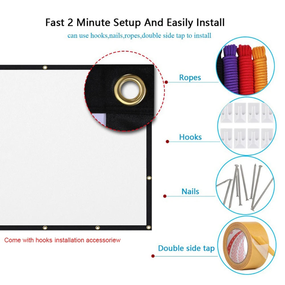 Portable Projector Screen Simple Curtain 60 72 84 100 120 150 Inches Projection Screens 16:9 for Home Outdoor Office Projector