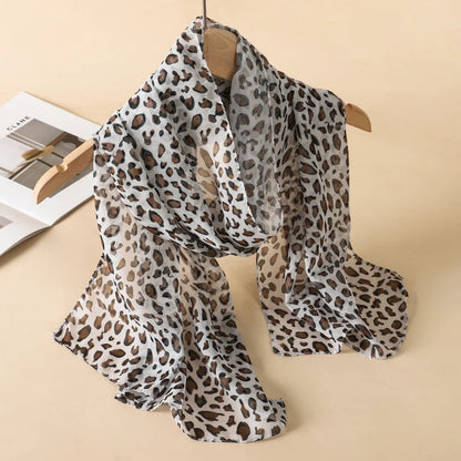 1pc Women Chiffon Classic Leopard Print Scarf Fashionable Comfortable Breathable Shawl Lightweight Headscarf Muslim HIjab Wraps
