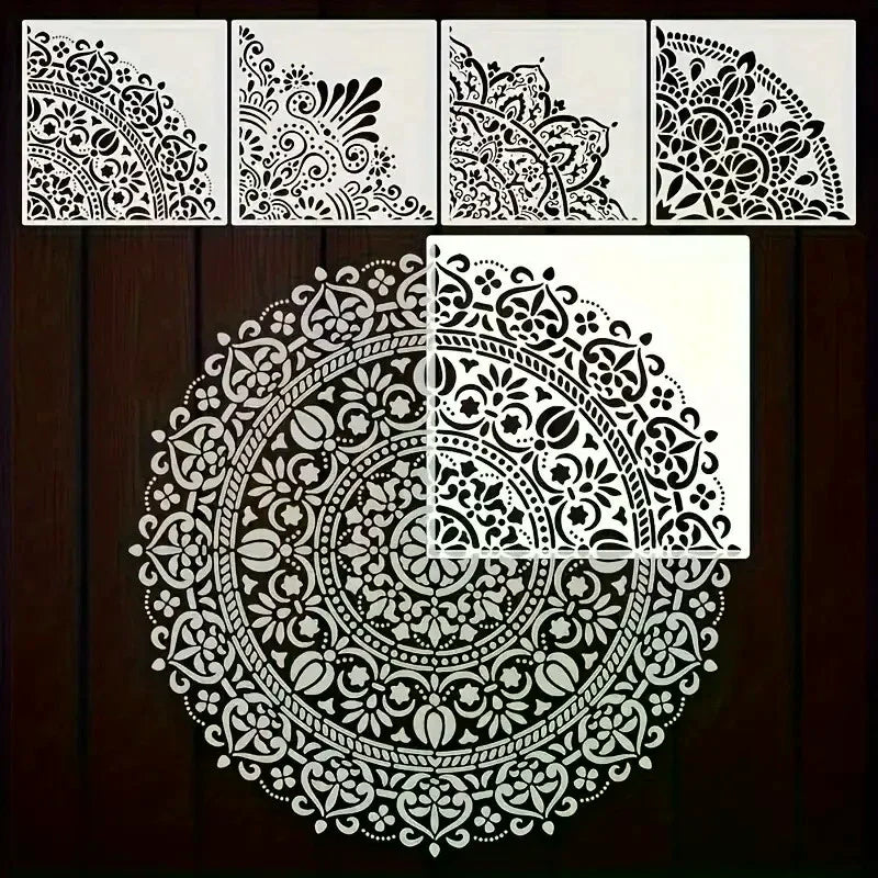Decorative Mandala Stencils: Reusable PET Templates for Home Painting; Ideal for Wall, Floor, and Fabric Decor